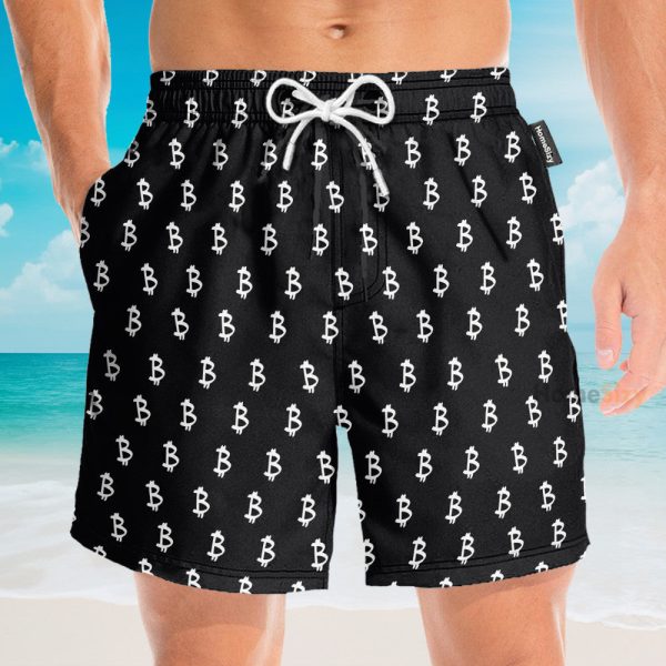 Black And White Bitcoin Pattern Hawaiian Shirt & Beach Shorts