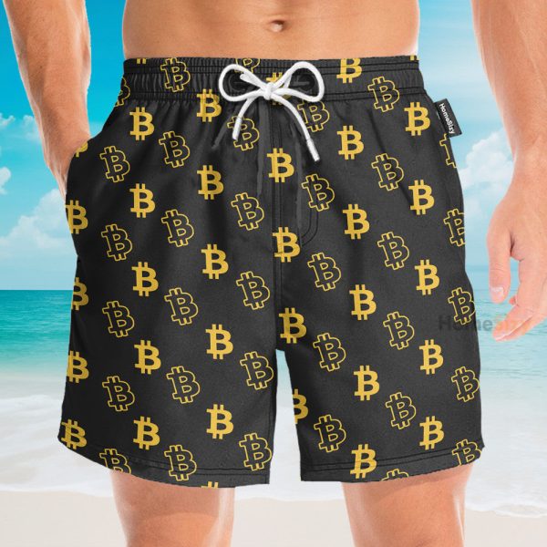Seamless Bitcoin Men'S Button'S Up Shirts Hawaiian Shirt & Beach Shorts
