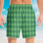 Custom Name 19Th Hole Green Argyle Pattern Golf Personalized Hawaiian Shirt & Beach Shorts