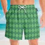 Custom Name 19Th Hole Green Argyle Pattern Golf Personalized Hawaiian Shirt & Beach Shorts