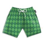 Custom Name 19Th Hole Green Argyle Pattern Golf Personalized Hawaiian Shirt & Beach Shorts