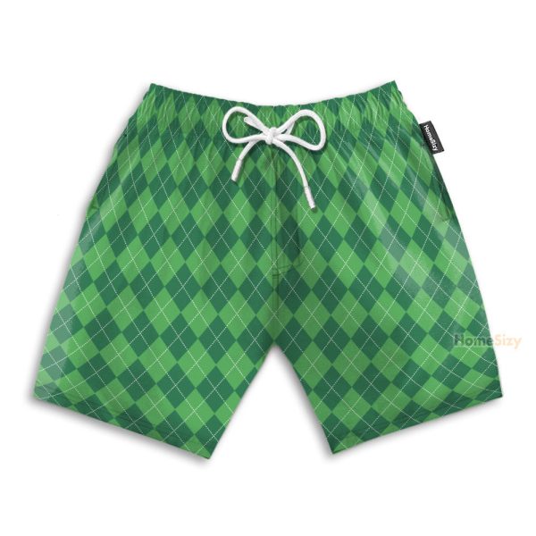 Custom Name 19Th Hole Green Argyle Pattern Golf Personalized Hawaiian Shirt & Beach Shorts
