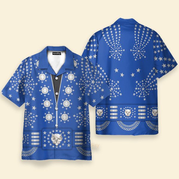 Elvis Presley Owl Blue Cosplay Costume Hawaiian Shirt