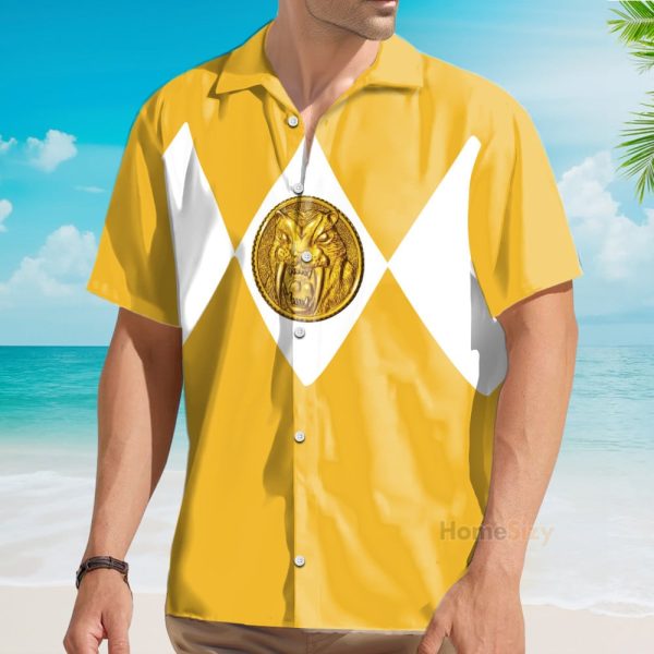 3D Mighty Morphin Power Rangers Yellow Cosplay Costume Hawaiian Shirt