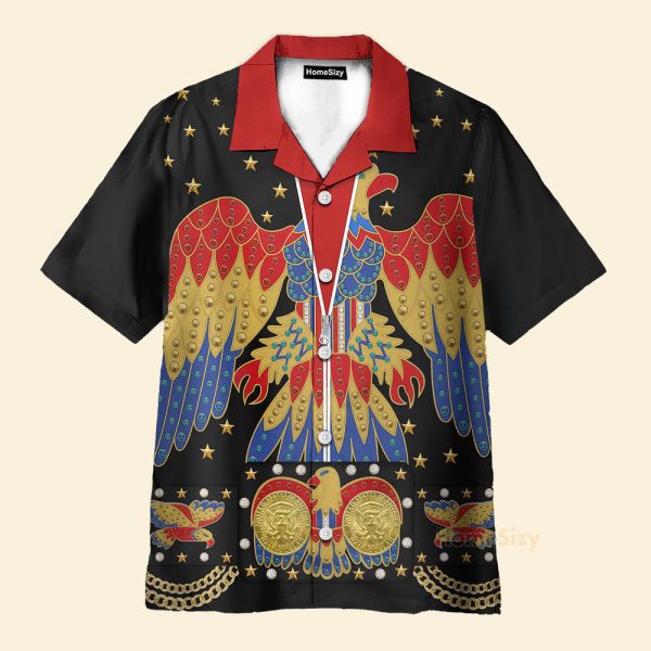 Elvis Presley Eagle Black Cosplay Costume Hawaiian Shirt