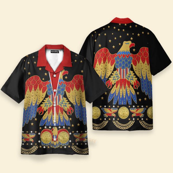Elvis Presley Eagle Black Cosplay Costume Hawaiian Shirt