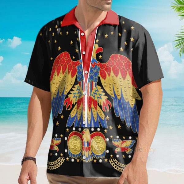 Elvis Presley Eagle Black Cosplay Costume Hawaiian Shirt