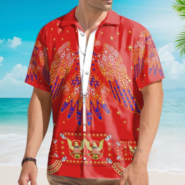 Elvis Presley Aloha From Hawaii Red Cosplay Costume Hawaiian Shirt