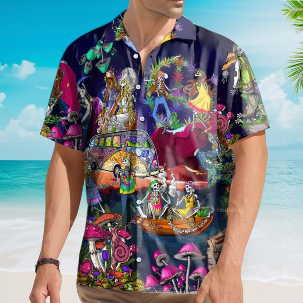 Skull Vintage Printed Casual Abstract Hippie Style Hawaiian Shirts