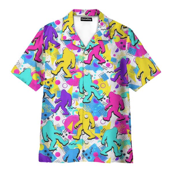 Neon Bigfoot Retro 80S Sasquatch Hawaiian Shirt