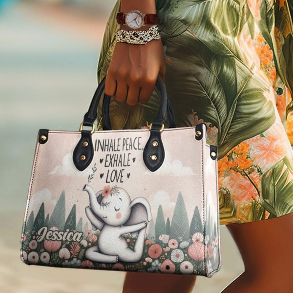Inhale Peace, Exhale Love - Elephant Personalized Leather Handbag Sb838