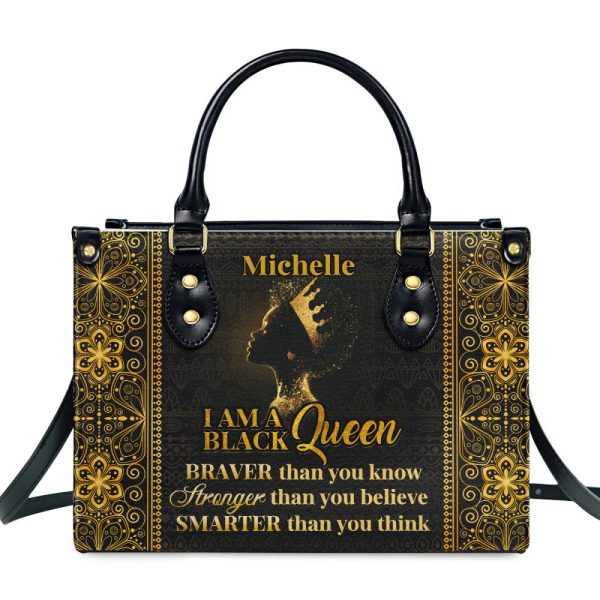 I Am A Black Queen - Personalized Leather Handbag