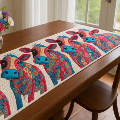 Abstract Cow Quilted Table Runner