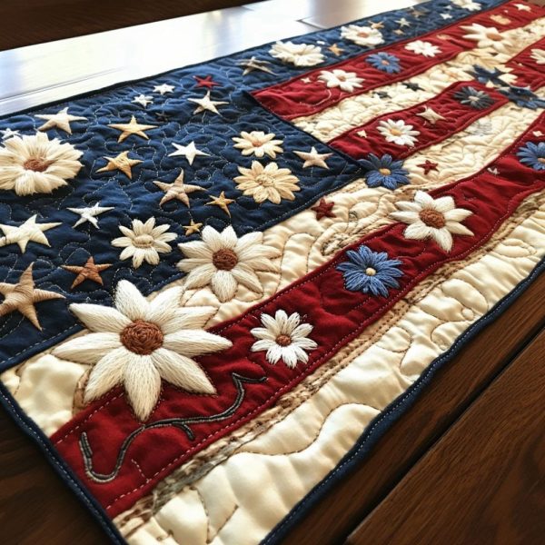 All-American Floral Quilted Table Runner