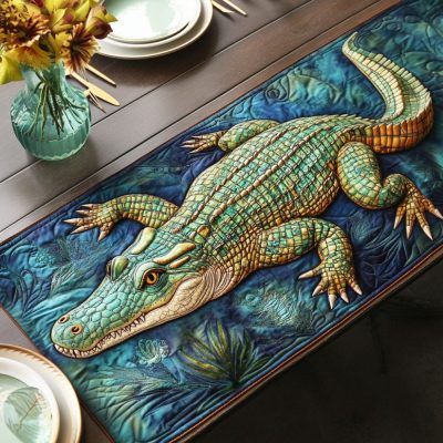 Alligator Among Flowers Quilted Table Runner