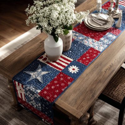 American Pride Patchwork Quilted Table Runner