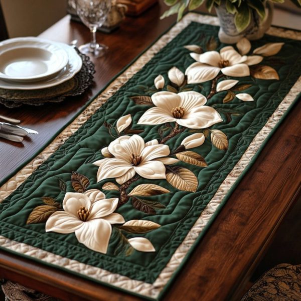Antique Magnolia Delight Quilted Table Runner