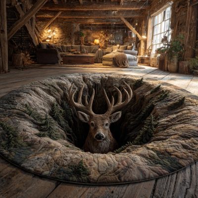 Antler Stag Abyss Quilted Round Mat