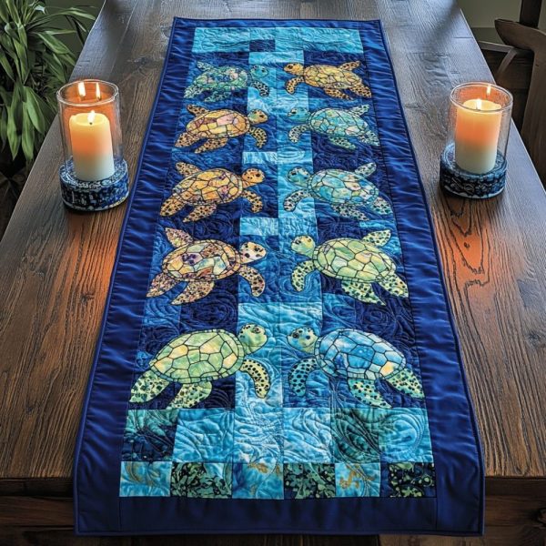 Aqua Drift Quilted Table Runner