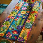 Artistic Cactus Landscape Quilted Table Runner