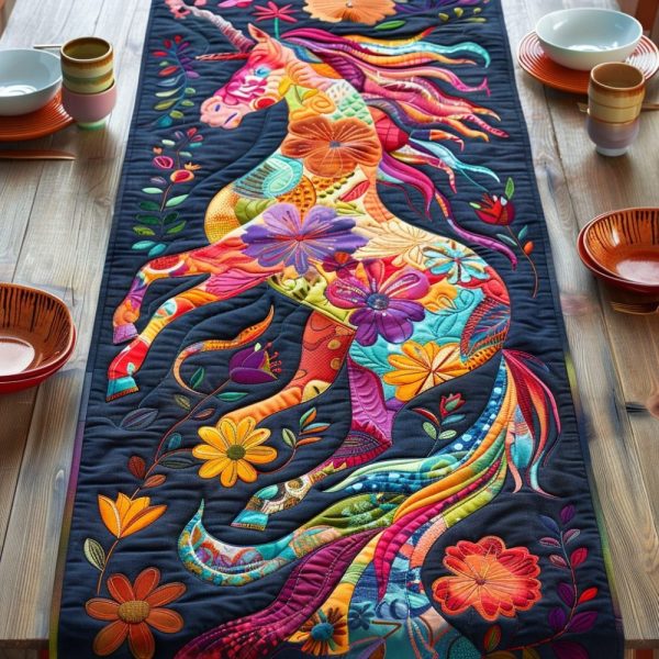 Artistic Horse-Themed Quilted Table Runner