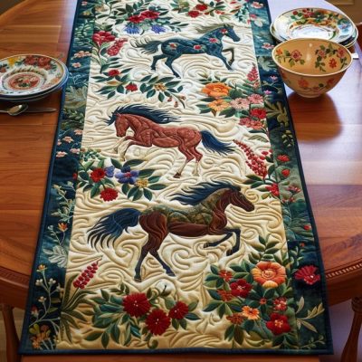 Artistic Mystical Steeds Quilted Table Runner