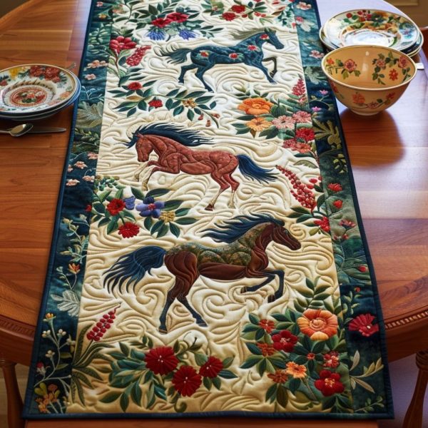 Artistic Mystical Steeds Quilted Table Runner