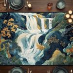 Artistic Woodblock Japanese Waterfall Quilted Table Runner