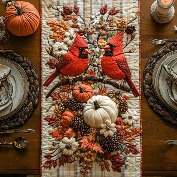 Autumn Cardinal Quilted Table Runner