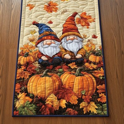 Autumn Pumpkin Scene Quilted Table Runner