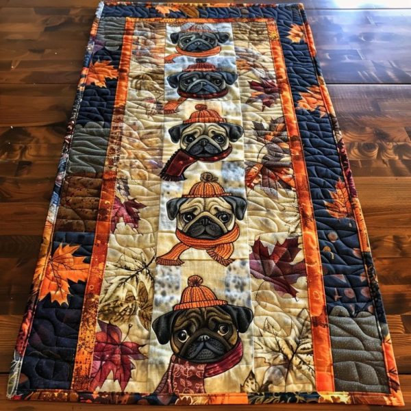 Autumn Vibe Pugs Quilted Table Runner