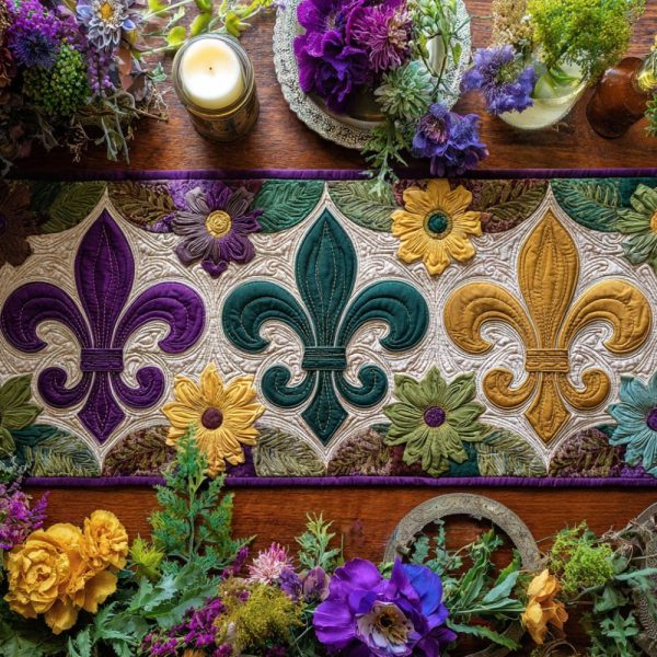 Beaded Fleur Quilted Table Runner