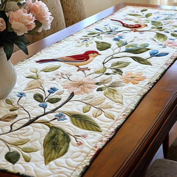 Birds Blossom Quilted Table Runner