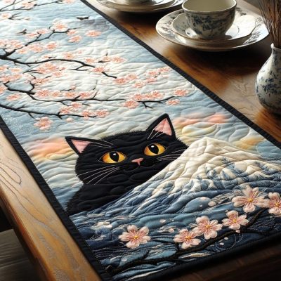 Black Cat Fuji Quilted Table Runner