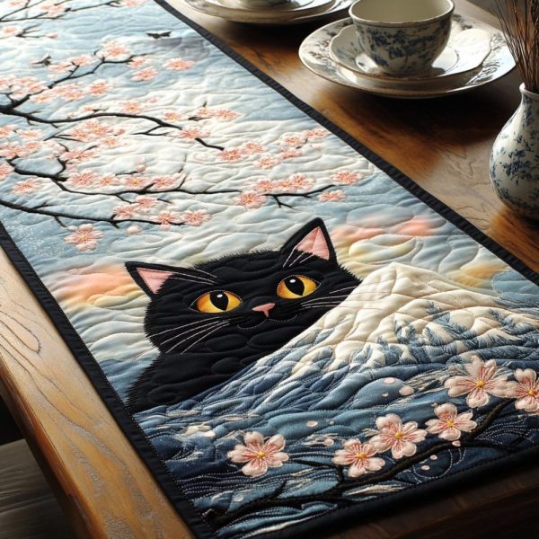 Black Cat Fuji Quilted Table Runner