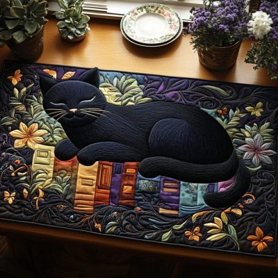 Black Cat Magic Quilted Table Runner