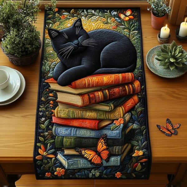 Black Cat Whisper Quilted Table Runner