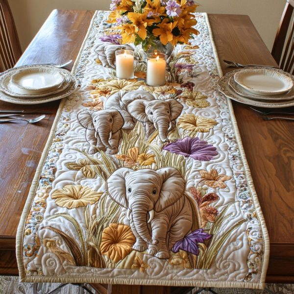Blooming Baby Elephant Quilted Table Runner