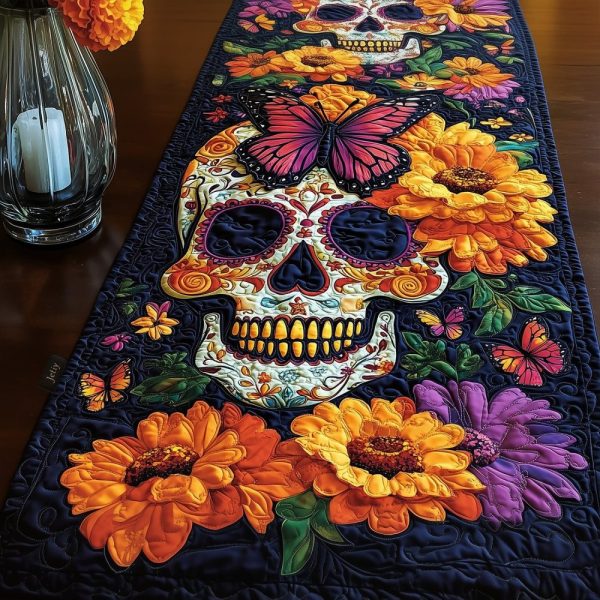 Blooming Calavera Quilted Table Runner