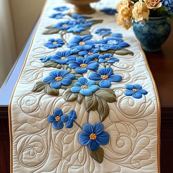 Blue Bloom Bliss Quilted Table Runner