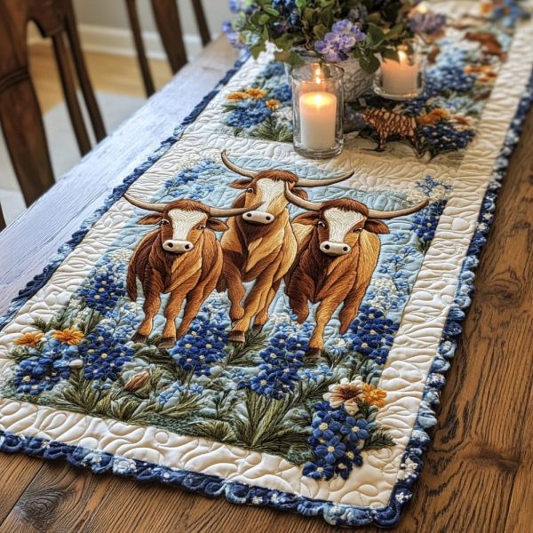 Blue Bloom Quilted Table Runner