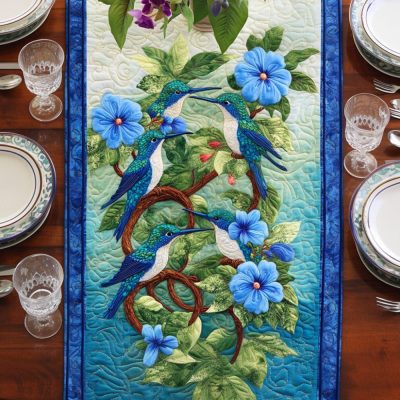 Blue Blossom Dance Quilted Table Runner