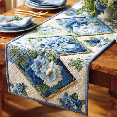 Blue Blossom Quilted Table Runner