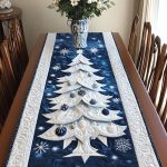 Blue Christmas Tree Quilted Table Runner