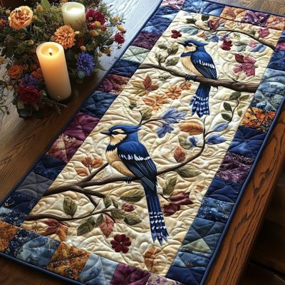 Blue Jay Beauty Quilted Table Runner