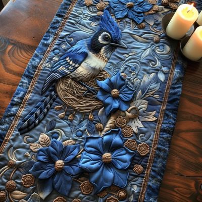 Blue Jewel Quilted Table Runner