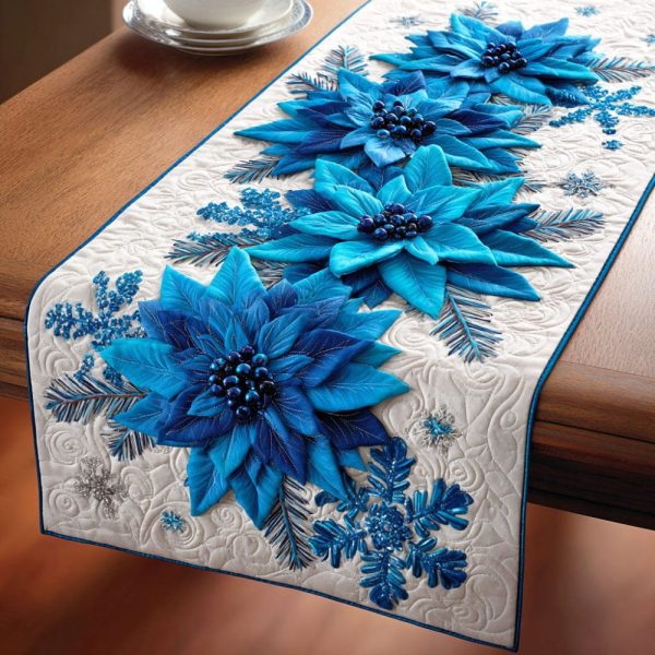 Blue Winter Charm Quilted Table Runner