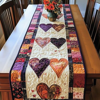 Blushing Hearts Quilted Table Runner