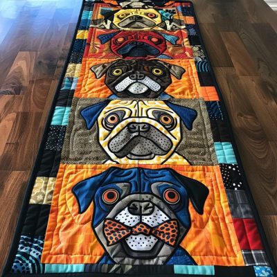Bold Pug Artwork Quilted Table Runner