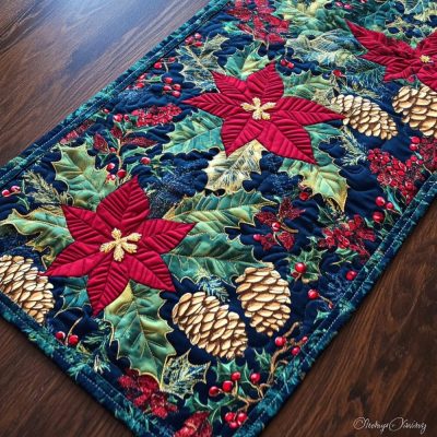Bold Poinsettia Beauty Quilted Table Runner